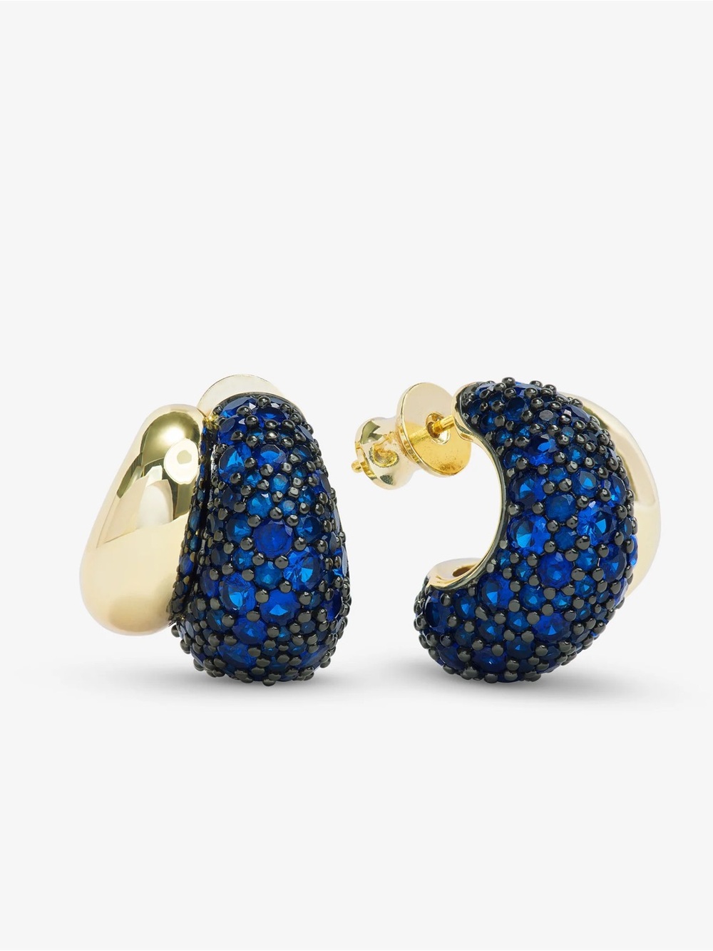 Melinda Maria Gold-Plated Hoop Earrings with Blue Simulated Sapphire Pavé